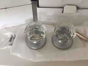 ONE PAIR of Crystal Glass Mortice Door Knobs Concealed - Satin/silver Chrome 