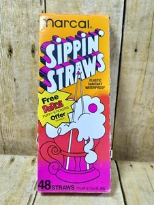 Vtg Marcal Drinking Sippin' Straws Plastic 48 Straw Box 1980 FULL BOX - Picture 1 of 6