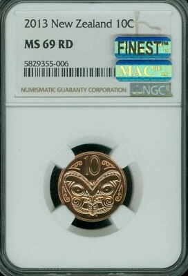 2013 NEW ZEALAND 10 CENTS NGC MS69 MAC FINEST MAC SPOTLESS 2,000 MINTED * - Image 1 of 2