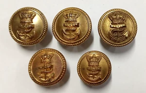 5 x Victorian Royal Navy Officers Gilt Uniform Buttons - Picture 1 of 2