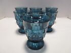 Vintage Whitehall Indiana Glass 6 Cubist Teal Blue Water foot tumblerr 1960 9 Oz