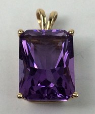 Deep Amethyst Rectangle Scissors Cut 14K Gold Necklace Drop (J621)