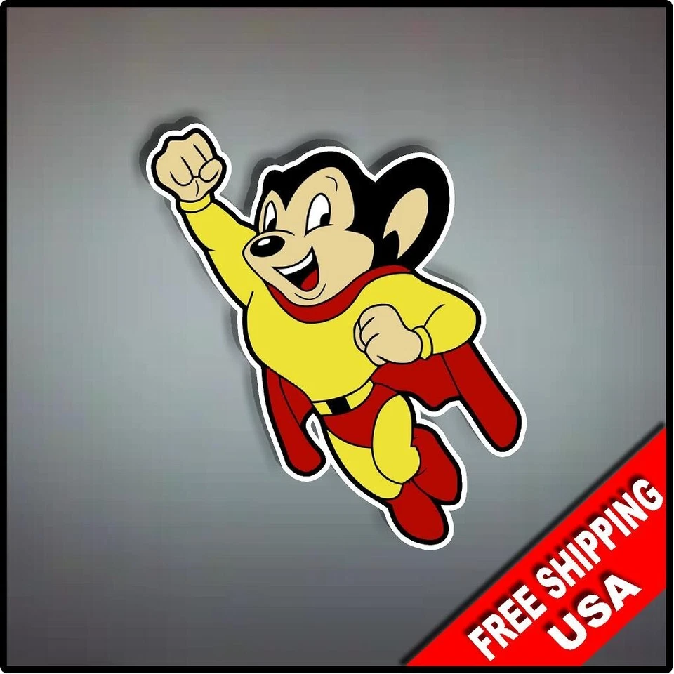 VINYL DECALS Mighty Mouse 4.5" x 4" Vintage Vinyl Decal Sticker Nostalgic Cartoon