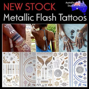NEW Flash Tattoos Gold Metallic Body Art Fashion Henna Jewellery Bracelet Rings - Picture 1 of 25