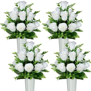 Artificial Cemetery Flowers, Set of 2 Artificial Rose Bouquet Grave Memorial ... - Picture 1 of 7