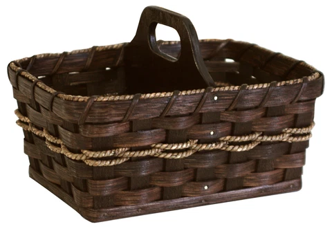 AMISH HANDY HELPER - Hand Woven Natural Reed Basket with Wood Divider Handle USA Cover