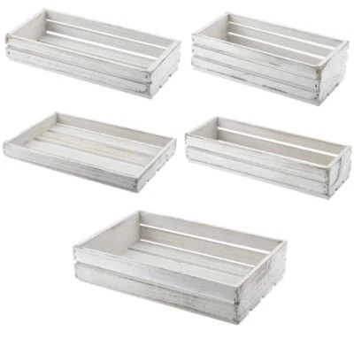 Vintage Rustic Style White Wash Wooden Slatted Crates Display Storage Box - Image 1 of 3