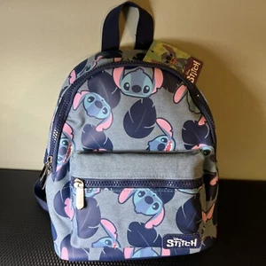 Disney Stitch Blue Palm Leaves Bioworld Mini Denim Backpack NWT - Picture 1 of 7