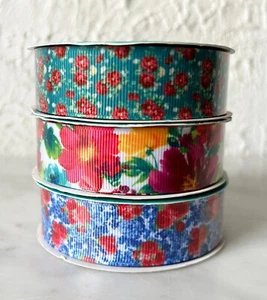 Pioneer Woman Ribbon 3 Rolls 7/8"x 3' Vintage & Heritage Florals-Breezy Blossoms - Picture 1 of 6