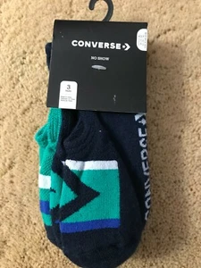 CONVERSE Kids No Show Socks Size 10C-3Y Black Green White 3 Pr - Picture 1 of 5