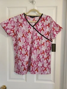 Just Love Pink Women's Scrub Top Size Small Breast Cancer ribbon New with Tag - Picture 1 of 5