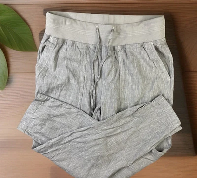 Pantalones Lou & Grey Loft Gris Jaspeado Mezcla de Lino Bolsillos Cordón Mujer Talla S Foto 1 de 4