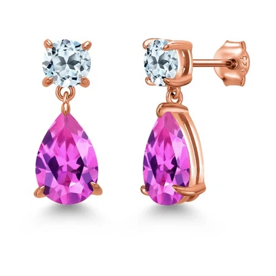 Chapado en Oro Rosa 18K Plata Rosa Creado Zafiro y Topacio Azul Cielo Lágrima Foto 1 de 4