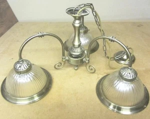 Ceiling Light 3 Arms Brass With Glass Shades Vintage 8" Diameter Each - Picture 1 of 11