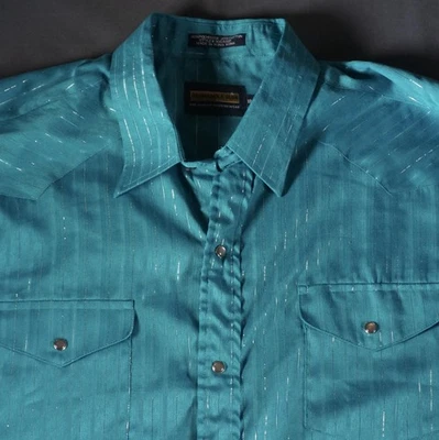 Panhandle тонкий Western рубашка мужская 18-34 бирюзовый жемчуг Snap страны длинным рукавом - Изображение 1 из 4