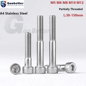 M5 - M12 Socket Cap Head Screws Parial Thread Allen key Bolt A4 Stainless Steel - Picture 1 of 14