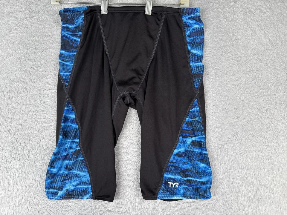 TYR Jammer Swim Shorts Mens 30 Black Blue Camo Panel Compression Training Racing - Image 1 of 4