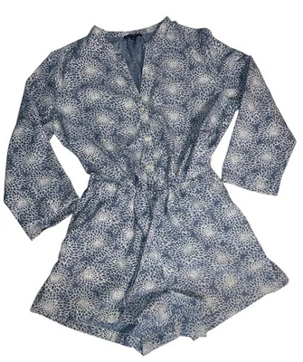 J. Crew 12 Zelda Romper Shorts Blue Floral Print Preppy Nautical Beach Coastal - Image 1 of 4