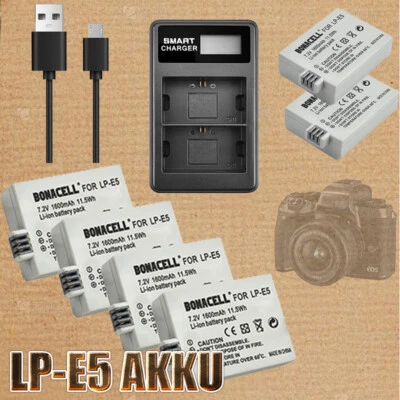 BONACELL 2X LP-E5 Akku Für Canon EOS 450D 500D 1000D Rebel XS Kiss X2 X3 & Ladegerät DHL