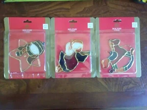 Lot / 3 Stained Glass Look X-mas Tree Ornaments Rocking Horse Angel Star Snowman - Picture 1 of 5