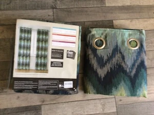 NEXT TEAL BLUE GREEN JACQUARD IKAT EYELET LINED CURTAINS 66"x72" / RRP 160£ NEW - Picture 1 of 5