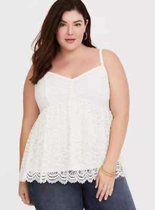 Torrid Solid Ivory White Lace V-Neck Sleeveless Babydoll Cami Top Blouse Sz 0X - Picture 1 of 9