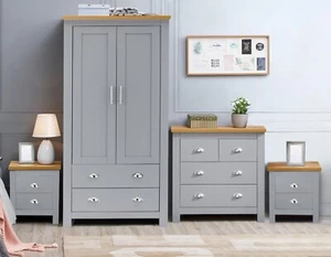 Bedroom Furniture Set of 4 Piece Chest of Drawers Wardrobe Bedside Cabinet Table - Picture 1 of 49