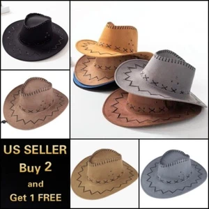 Men's Cowboy Western Hat Fedora Hat Vintage Field Widet Brim Hat Sun Hat - Picture 1 of 12