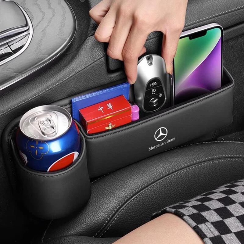 2PC Car Seat Gap Filler Storage Box Cup Holder Organizer for Mercedes Benz Black - Image 1 of 4