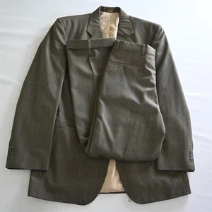 Vtg J Ferrar 90s 40L 33x30 Brown Birdseye Wool Mens Jacket Pants Suit - Picture 1 of 24