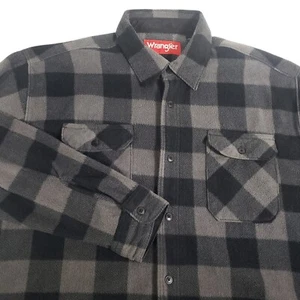 Wrangler Fleece Shirt Mens XL Button Up Long Sleeve Regular Fit Black Gray Check - Picture 1 of 9