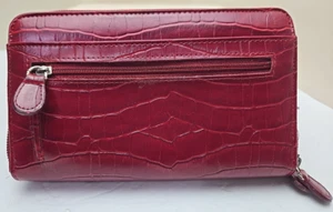 Womens Wallet Clutch Faux Snakeskin Burgundy Exotic with Mirror and Calculator - Picture 1 of 10