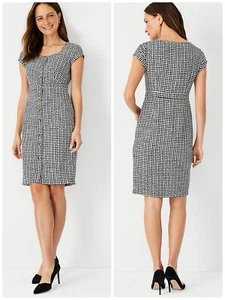 NWT $149 Ann Taylor Gingham Tweed Button Front Sheath Dress Women’s Size 8 - Picture 1 of 10