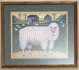 Charles Wysocki Americana Sheep On A Farm Art Print 18x16 Framed Matted