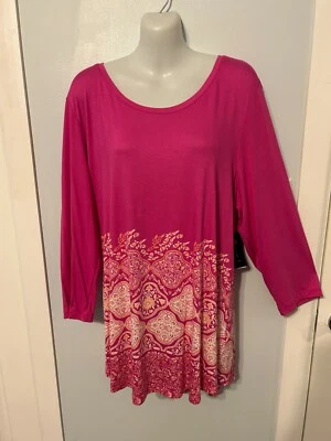 NUEVO CON ETIQUETAS JM Collection Petunia Rosa Floral Elástico Top con Mangas 3/4 Talla Grande 2X Foto 1 de 3