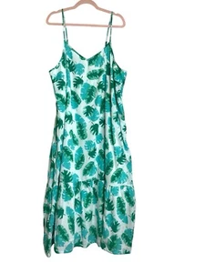 J.Crew Factory Green White LEAF Flowery Print Long Midi Dress 2X Strappy XXL - Picture 1 of 10