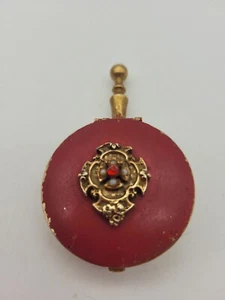 Portapillole Tascabile Vintage Gioiellato Rosso Smaltato Cerniera Snuff Trinket Box con Manico - Foto 1 di 9
