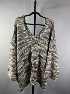 POL Sweater Womens Large Brown Teal Striped Crop High Low V Neck Kimono Sleeve - Imagen 1 de 10