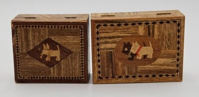 Scottie Dog Vintage Wooden Boxes Veneered Jewelry Trinket Pair - Изображение 1 из 4