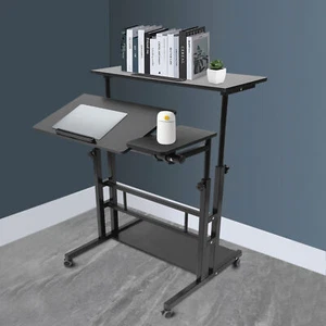 Rolling Laptop Desk Adjustable Height Office Computer Table Stand Up Workstation - Picture 1 of 22