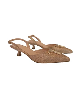 Pfennigabsatz Schuhe gold Größe 7 Damen Glitzer Slingback spitz zulaufend Hochzeit Braut - Bild 1 von 15