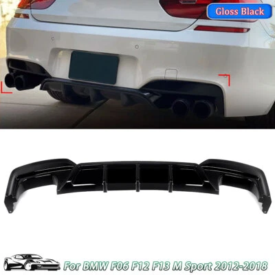 Glossy Black Dual Exhaust For 12-18 BMW F06 F12 F13 M6 Rear Diffuser Valance Lip Foto 1 de 4