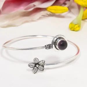 Gift For Her Natural Sage Amethyst Vintage Adjustable Cuff 925 Silver - Picture 1 of 8