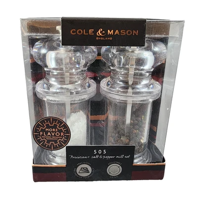 Cole & Mason 505 Juego de Molinillo Acrílico de Sal y Pimienta - Nuevo Foto 1 de 4