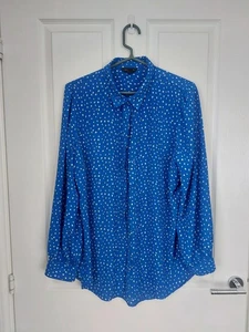 Womens New Look Blue Spot Long Sleeve Smart Casual Blouse Shirt Top Size UK 18 - Picture 1 of 4