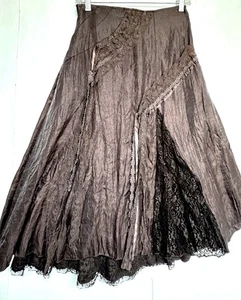 NEW Petticoat Skirt Whimsigoth Peasant Gypsy Crinkle Fab Rockabily DANCE BROWN 8 - Picture 1 of 15