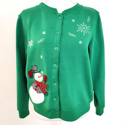 Suéter Shenanigans Mujer Muñeco de Nieve Vacaciones Verde Pequeño Talla PM Mangas Largas Foto 1 de 4