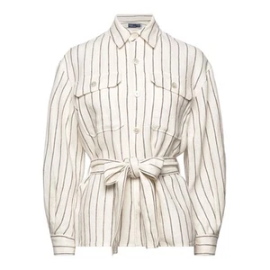 RALPH LAUREN NWT 100% Linen Striped Belted Utility Shirt Jacket Size 8 - Picture 1 of 13
