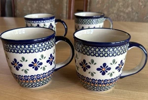 Set of 4 Bolesławiec Polish Pottery Mugs – Handcrafted Stoneware Excellent - Picture 1 of 15