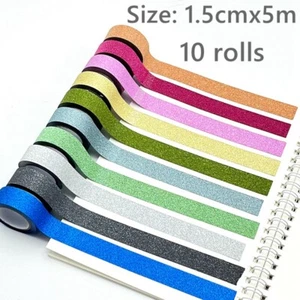 10 Roll Glitter Washi Tape Adhesive Scrapbook Masking Sticker Decoration DIY Sew - Picture 1 of 26
